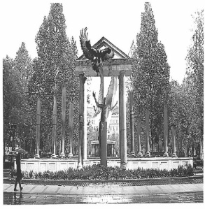 Proposed design for the 1944 German-occupation memorial on Szabadság Square in Budapest. 