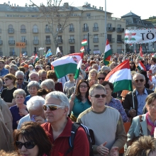 Peace Marchers listen to Prime Minister Orbán's speech on Heroes' Square.