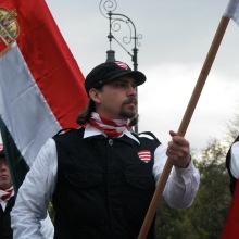 Hungarian Guard flag bearer at organizational initiation ceremony (10/21/2007).