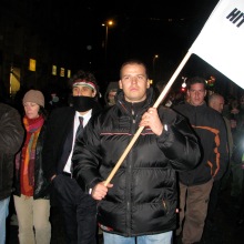 László Toroczkai leads anti-government protestors during 2007 demonstration in Budapest (photo: Orange Files).