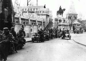 German troops participating in Operation Margarethe at the Fisherman's Bastion in Budapest. 
