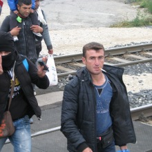 Migrants on their way to the Hungarian-Austrian border.