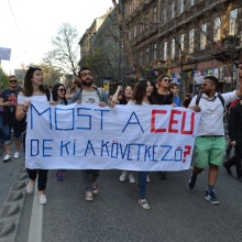 Demonstrators in central Budapest