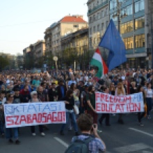 Demonstrators in central Budapest